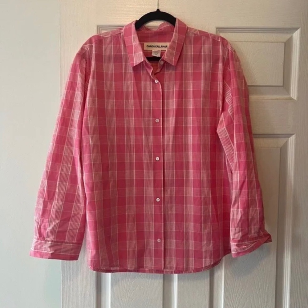 Caron Callahan Alice Shirt Pink Plaid Large Cotton